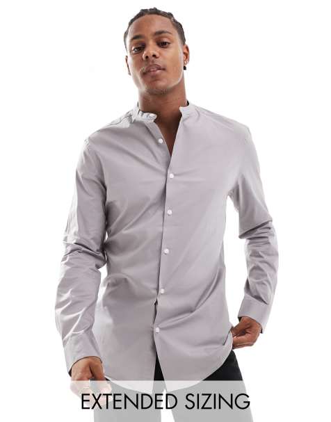 ASOS DESIGN - Camicia slim antracite con collo serafino - view 1