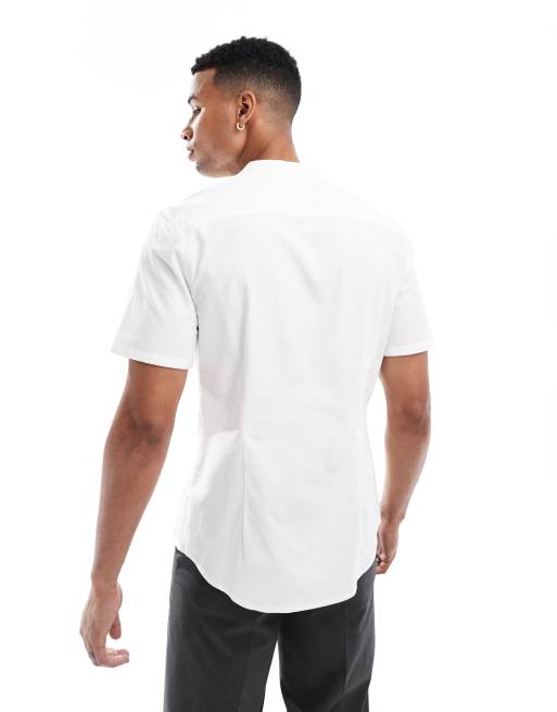ASOS DESIGN - Camicia slim bianca con collo serafino e tasche, 4 di 4