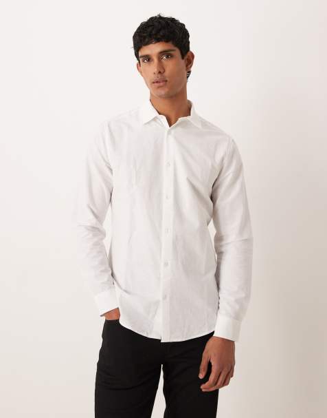 ASOS DESIGN - Camicia slim bianca in misto lino - view 1