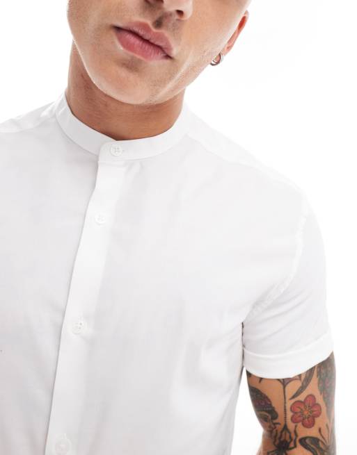 ASOS DESIGN Camicia slim con collo serafino bianca ASOS