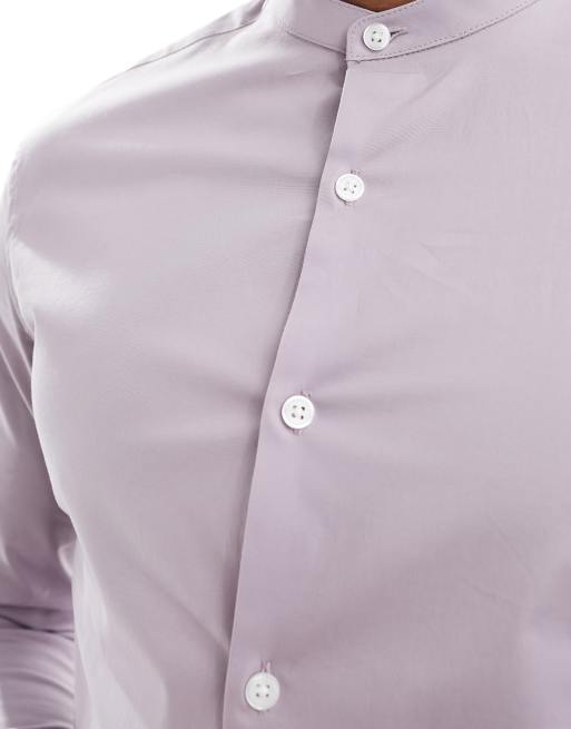 ASOS DESIGN - Camicia slim con collo serafino lilla, 3 di 4