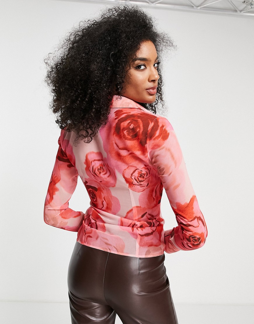 Camicia slim con stampa di rose e dettagli con cuciture-Rosa - ASOS DESIGN Camicia donna  - immagine3