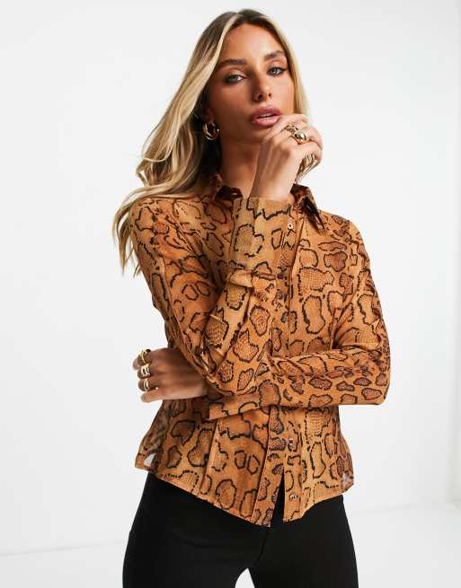 ASOS DESIGN - Camicia slim con stampa pitonata e dettagli con cuciture, colore arancione