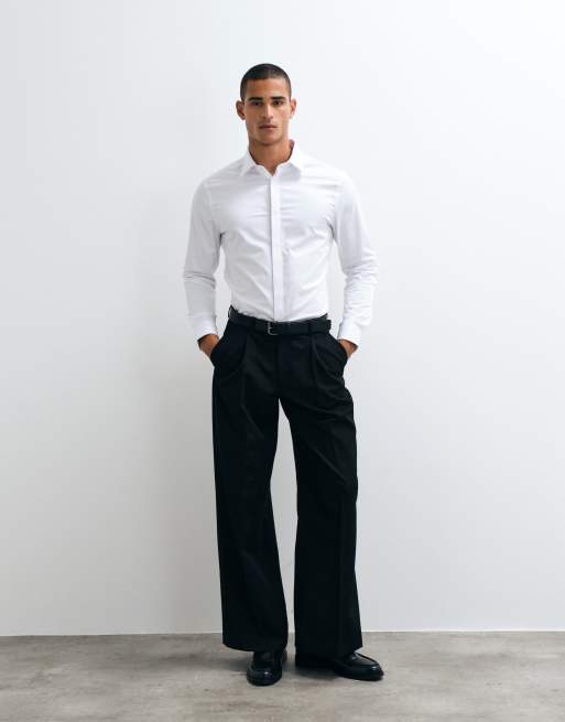 ASOS DESIGN camicia slim easy iron in raso elasticizzato bianca, 4 di 5