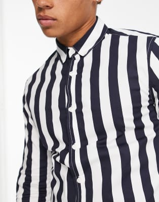 Camicia slim elasticizzata a righe-Blu navy - ASOS DESIGN Camicia donna  - immagine1