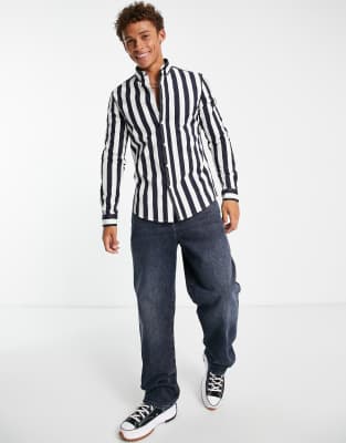 Camicia slim elasticizzata a righe-Blu navy - ASOS DESIGN Camicia donna  - immagine2