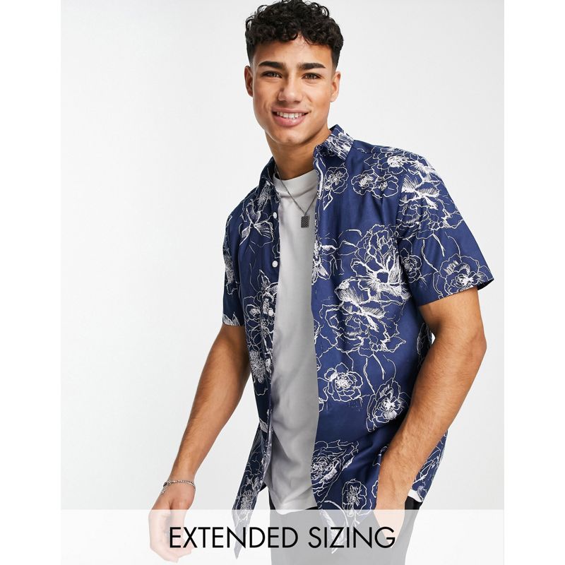 Camicie Camicie stampate DESIGN - Camicia slim elasticizzata blu navy a fiori