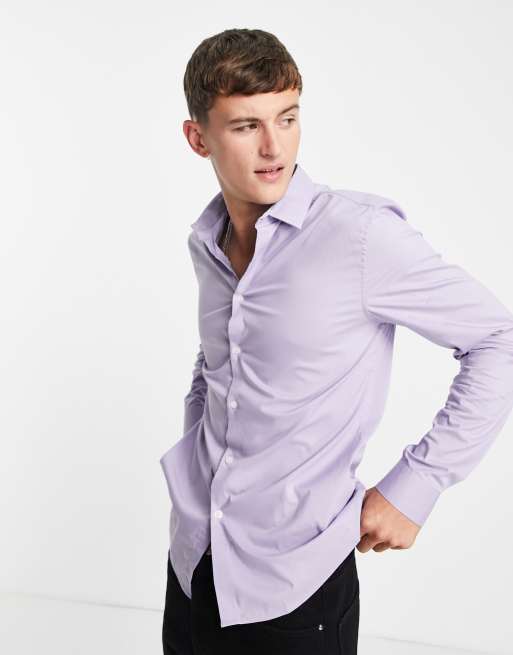 ASOS DESIGN - Camicia slim elasticizzata, colore lilla