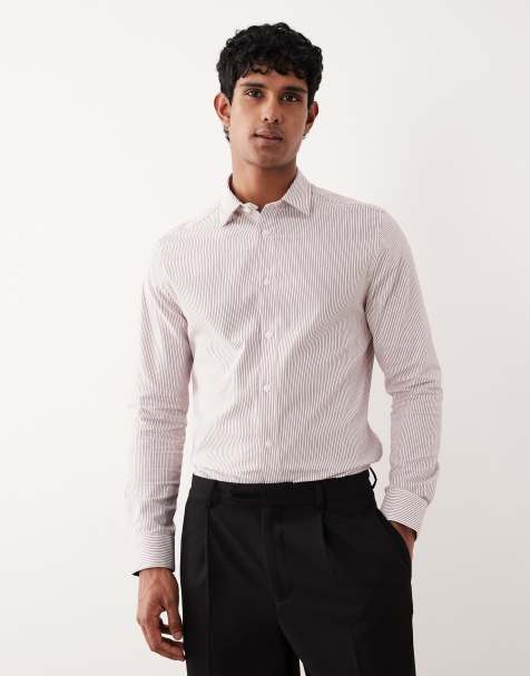 ASOS DESIGN - Camicia slim elegante bordeaux a righe - view 1