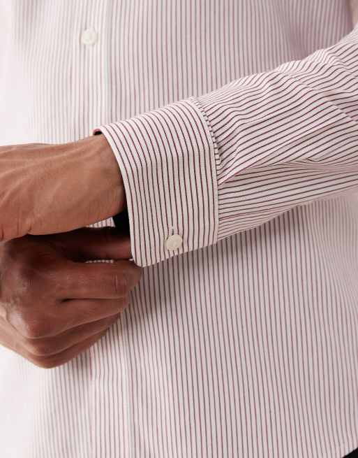 ASOS DESIGN - Camicia slim elegante bordeaux a righe, 5 di 5