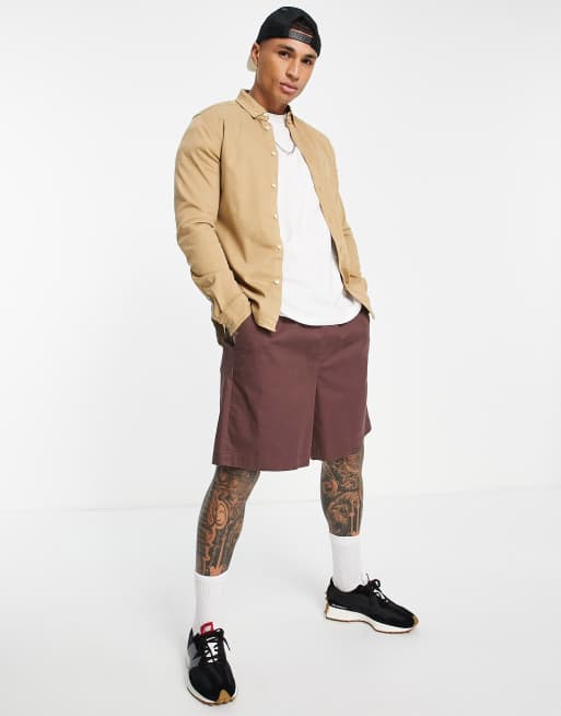 ASOS DESIGN - Camicia slim in denim color pietra