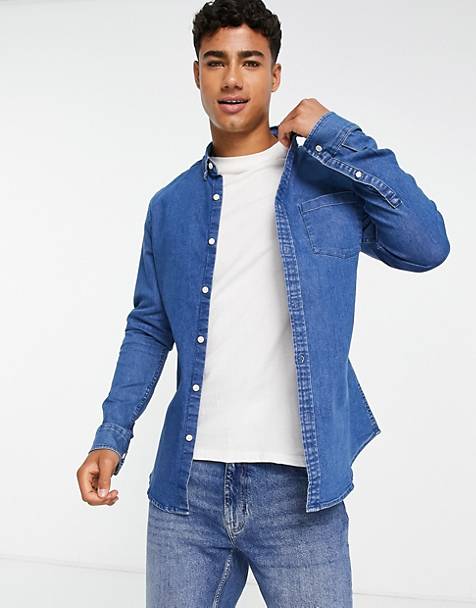 sconto 75% Blu 36 MODA UOMO Camicie & T-shirt Jeans H&M Camicia 