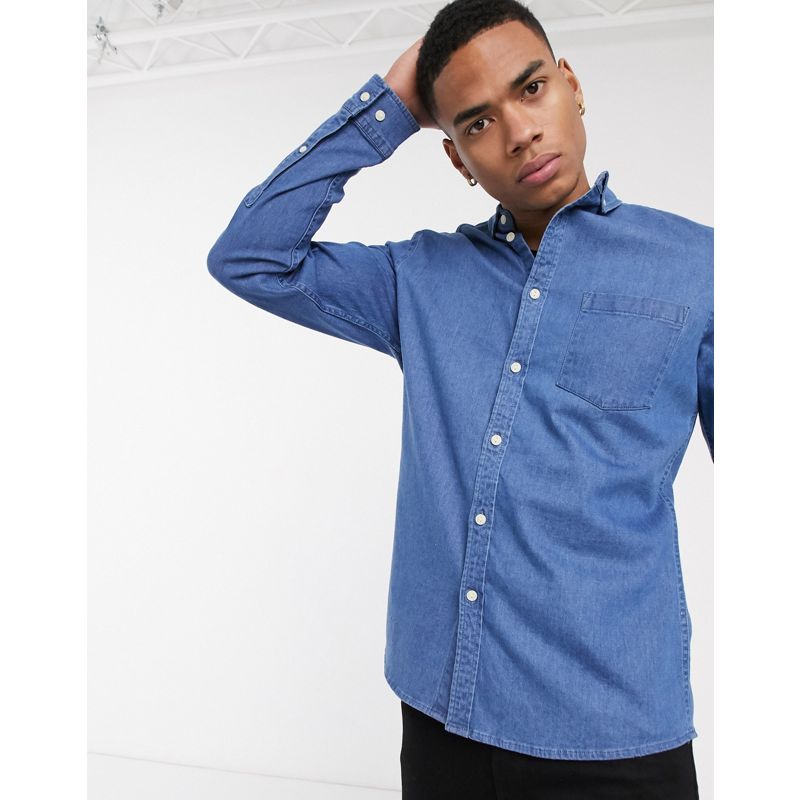 Uomo Camicie DESIGN - Camicia slim in denim elasticizzato lavaggio medio