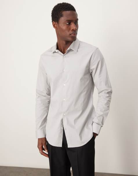 ASOS DESIGN - Camicia slim in popeline grigio pallido - view 1