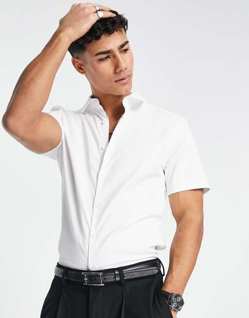ASOS DESIGN - Camicia slim in rasatello bianca 