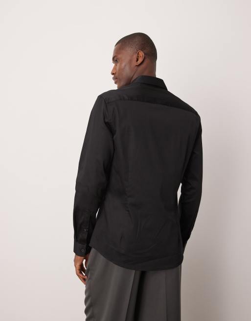 ASOS DESIGN - Camicia slim in rasatello nero , 2 di 4