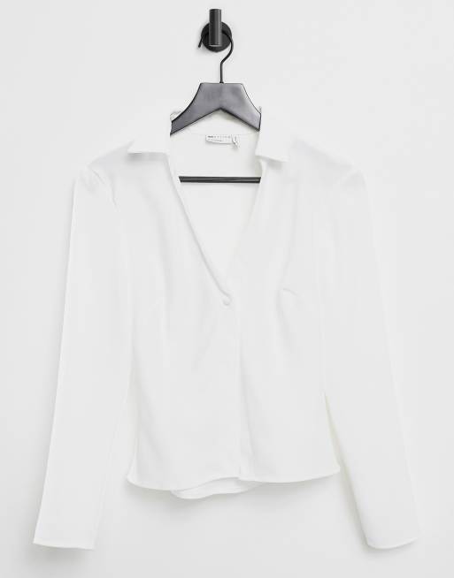 ASOS DESIGN - Camicia slim in raso color avorio