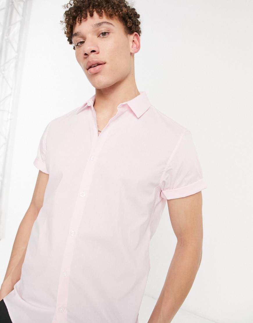 ASOS DESIGN - Camicia slim stretch rosa