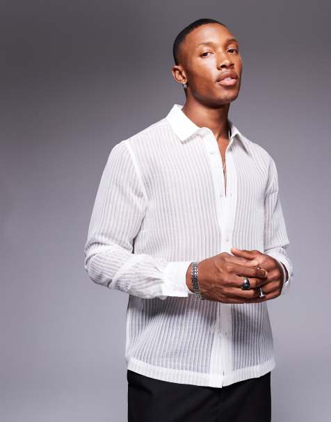 ASOS DESIGN - Camicia slim trasparente bianca a righe - view 1