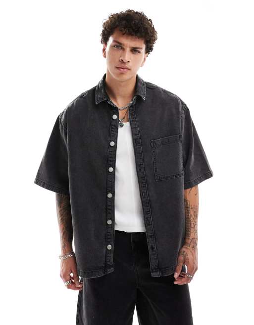 ASOS DESIGN - Camicia squadrata a maniche corte nera in coordinato
