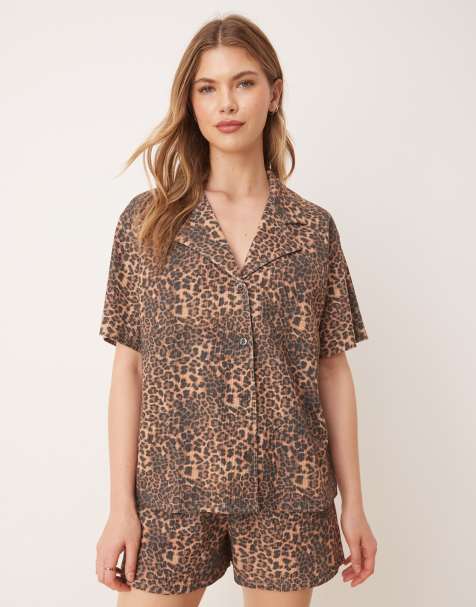 ASOS DESIGN - Camicia squadrata a nido d'ape con stampa leopardata e rever - view 1