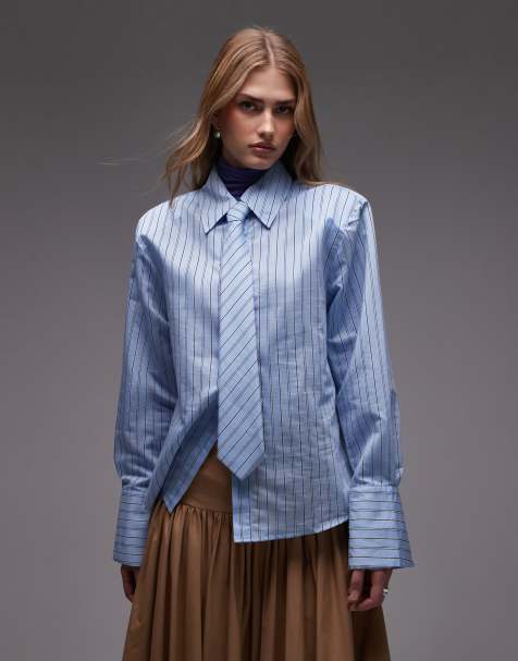 ASOS DESIGN - Camicia squadrata blu a righe con cravatta - view 1