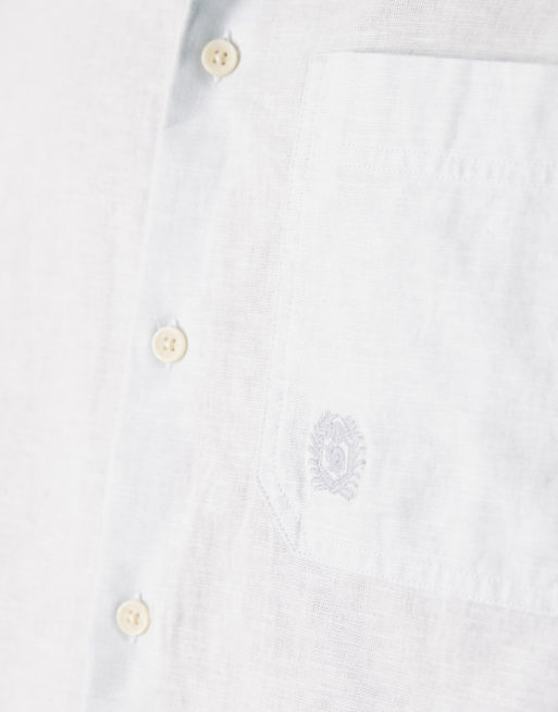 ASOS DESIGN - Camicia squadrata blu in misto lino con ricamo tono su tono sul petto, 3 di 4