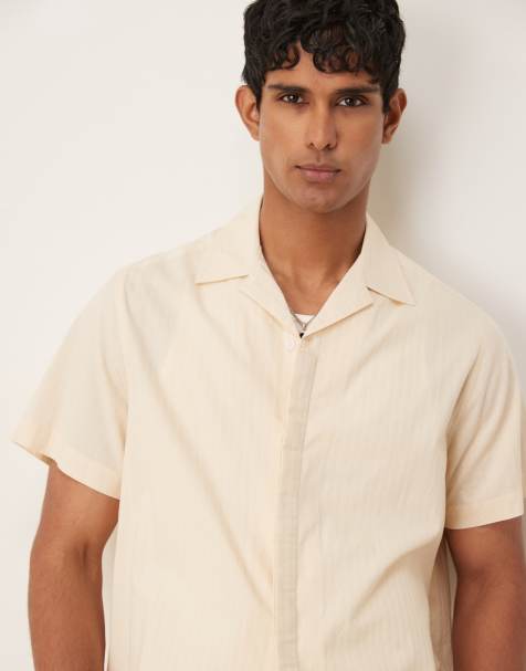 ASOS DESIGN - Camicia squadrata color pietra in jacquard con rever - view 1