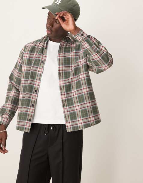 ASOS DESIGN - Camicia squadrata comoda verde a quadri - view 1
