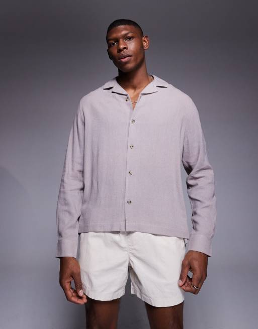 ASOS DESIGN - Camicia squadrata grigia in lino con rever