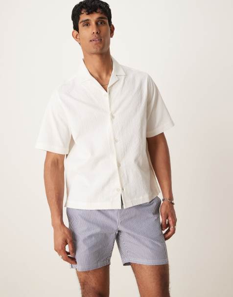ASOS DESIGN - Camicia squadrata in tessuto seersucker bianca con rever - view 1