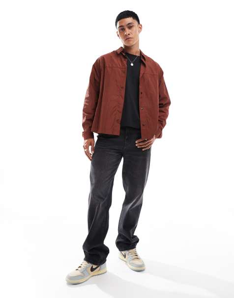 ASOS DESIGN - Camicia squadrata marrone in nylon - view 1