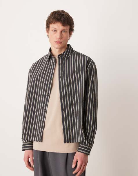 ASOS DESIGN - Camicia squadrata nera e beige a righe - view 1