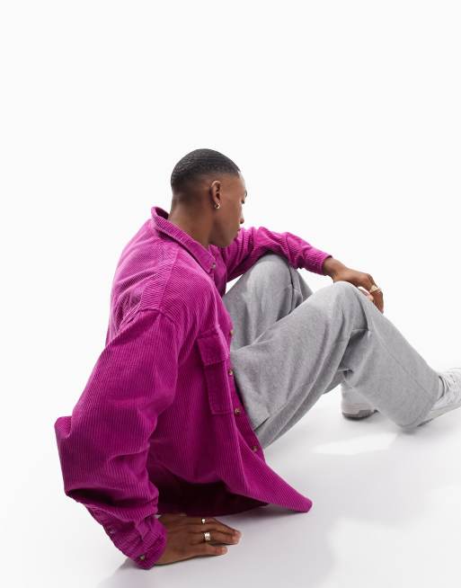 ASOS DESIGN - Camicia squadrata oversize a costine spesse color lampone