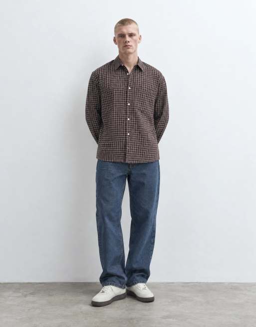 ASOS DESIGN camicia squadrata oversize a micro quadri marrone, 7 di 10