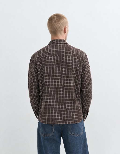 ASOS DESIGN camicia squadrata oversize a micro quadri marrone, 9 di 10