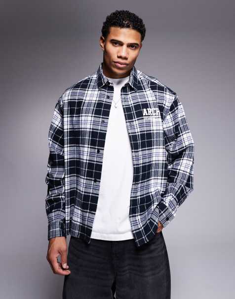 ASOS DESIGN - Camicia squadrata oversize a quadri con stampa sul petto e sul retro - view 1