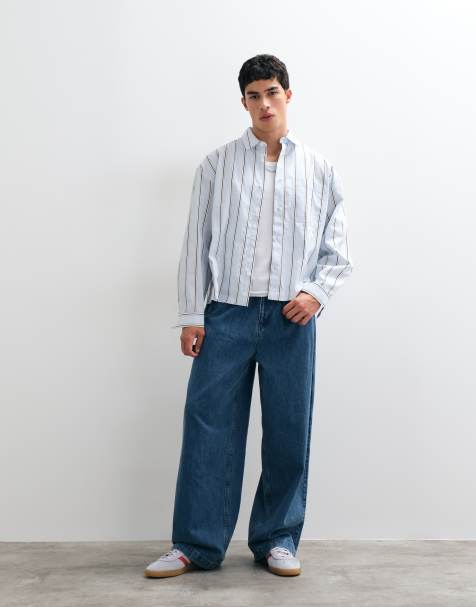ASOS DESIGN camicia squadrata oversize a righe blu - view 1