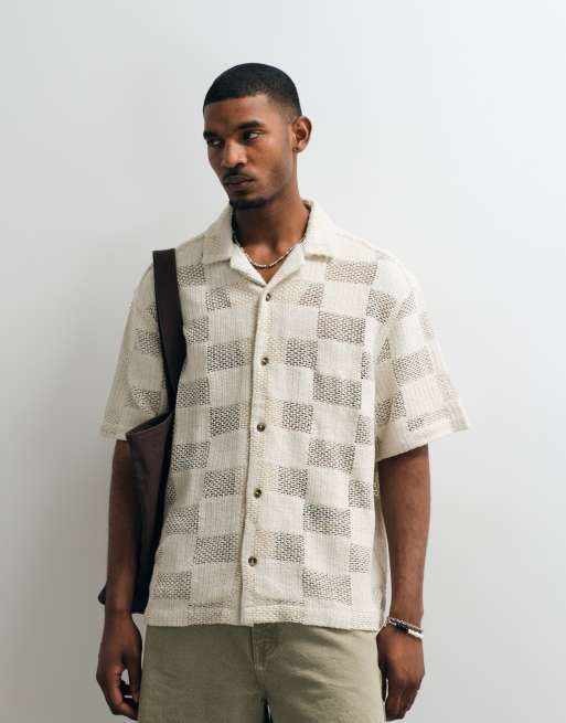 ASOS DESIGN - Camicia squadrata oversize all'uncinetto beige, 4 di 5