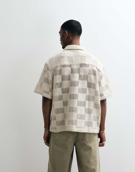 ASOS DESIGN - Camicia squadrata oversize all'uncinetto beige, 5 di 5