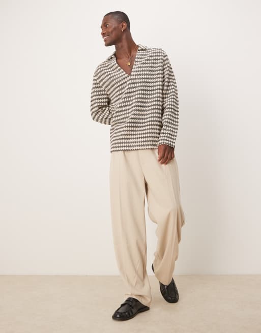 ASOS DESIGN - Camicia squadrata oversize all'uncinetto nera ed écru, 2 di 4