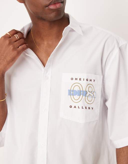 ASOS DESIGN - Camicia squadrata oversize bianca in popeline con ricamo sul petto, 3 di 4