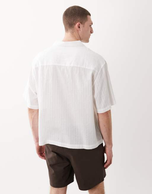 ASOS DESIGN - Camicia squadrata oversize bianca testurizzata con rever, 5 di 6