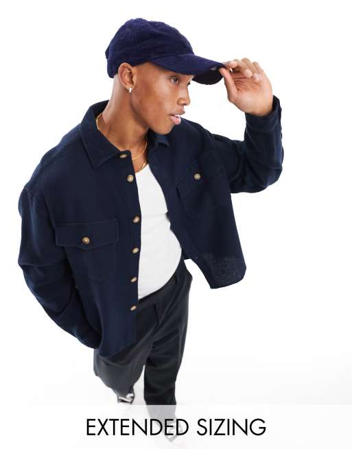 ASOS DESIGN - Camicia squadrata oversize blu navy con doppia tasca e texture a nido d'ape