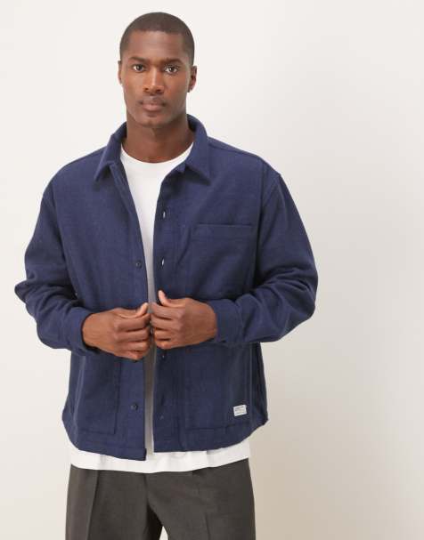 ASOS DESIGN - Camicia squadrata oversize blu navy con finitura spazzolata, etichetta e chiusura con zip - view 1