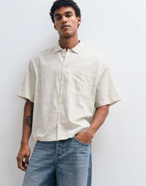 ASOS DESIGN - Camicia squadrata oversize color pietra a quadri