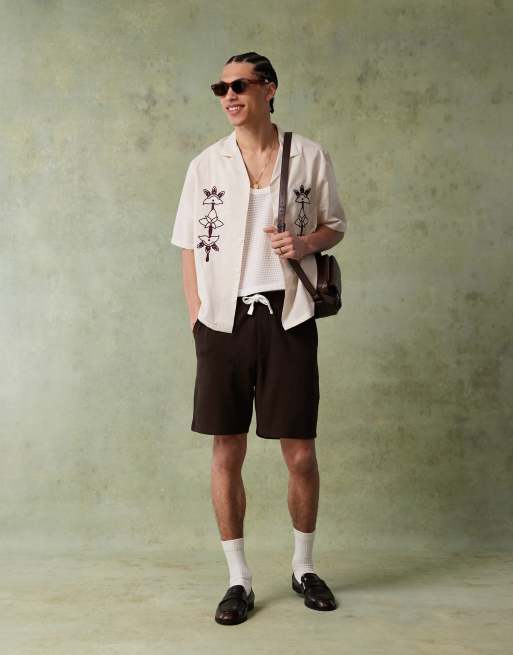 ASOS DESIGN - Camicia squadrata oversize color pietra con ricamo, 2 di 4
