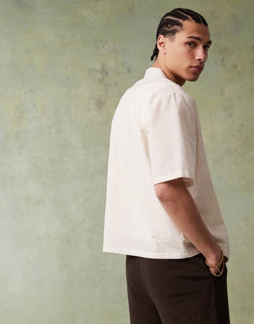 ASOS DESIGN - Camicia squadrata oversize color pietra con ricamo, 3 di 4