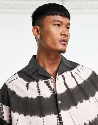 Camicia squadrata oversize con rever in tessuto marrone tie-dye effetto lino - ASOS DESIGN Camicia donna  - immagine1