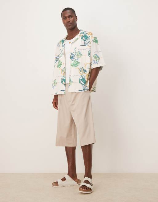 ASOS DESIGN - Camicia squadrata oversize con rever neutra con stampa, 2 di 4